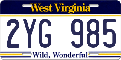WV license plate 2YG985