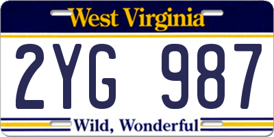 WV license plate 2YG987