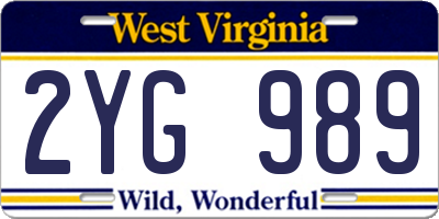 WV license plate 2YG989