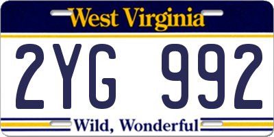 WV license plate 2YG992