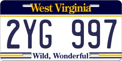 WV license plate 2YG997
