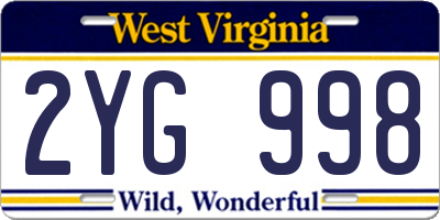 WV license plate 2YG998