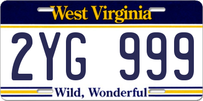 WV license plate 2YG999
