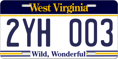 WV license plate 2YH003