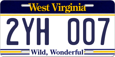 WV license plate 2YH007