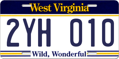 WV license plate 2YH010