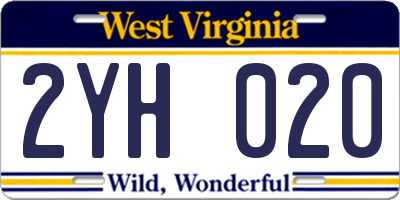 WV license plate 2YH020