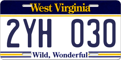 WV license plate 2YH030