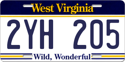 WV license plate 2YH205