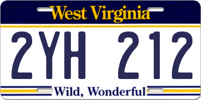 WV license plate 2YH212