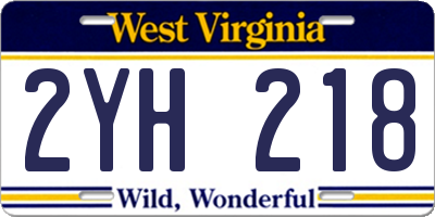 WV license plate 2YH218