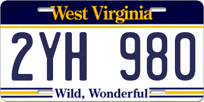 WV license plate 2YH980