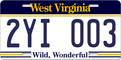 WV license plate 2YI003