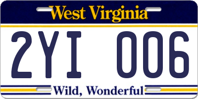 WV license plate 2YI006