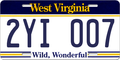 WV license plate 2YI007