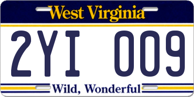 WV license plate 2YI009