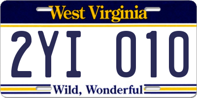 WV license plate 2YI010