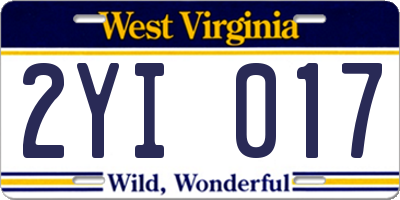 WV license plate 2YI017
