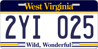 WV license plate 2YI025