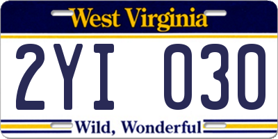 WV license plate 2YI030
