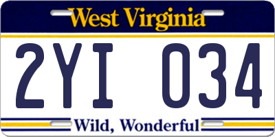 WV license plate 2YI034
