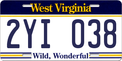WV license plate 2YI038