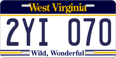 WV license plate 2YI070