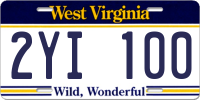 WV license plate 2YI100