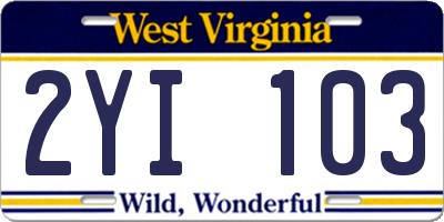 WV license plate 2YI103