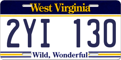 WV license plate 2YI130