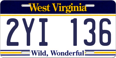 WV license plate 2YI136