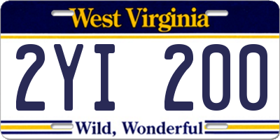 WV license plate 2YI200