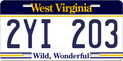 WV license plate 2YI203