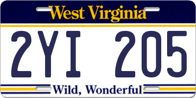 WV license plate 2YI205