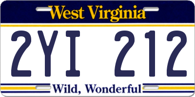 WV license plate 2YI212