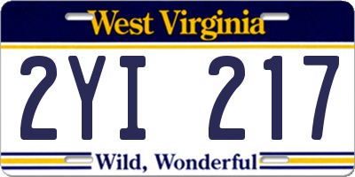 WV license plate 2YI217