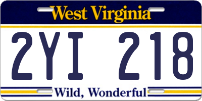 WV license plate 2YI218