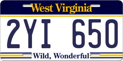 WV license plate 2YI650