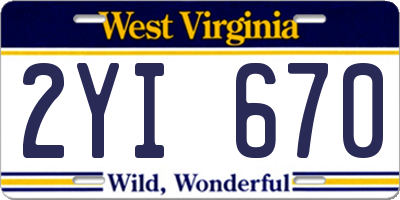 WV license plate 2YI670