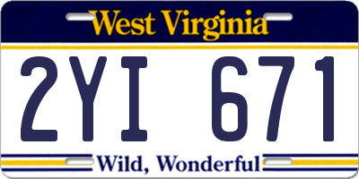 WV license plate 2YI671