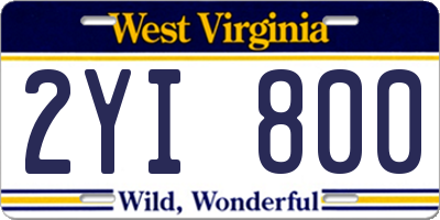 WV license plate 2YI800