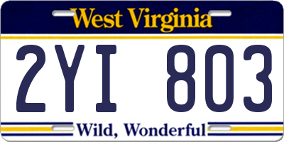 WV license plate 2YI803