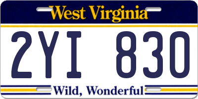 WV license plate 2YI830
