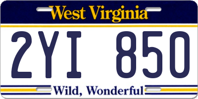 WV license plate 2YI850
