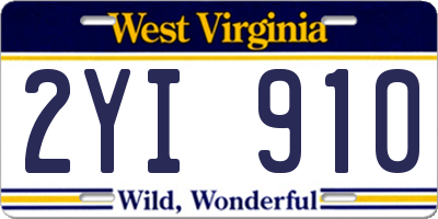 WV license plate 2YI910