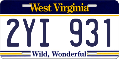 WV license plate 2YI931