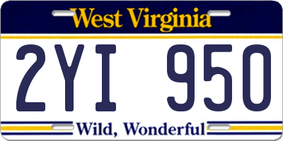 WV license plate 2YI950