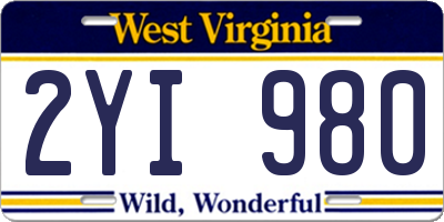 WV license plate 2YI980