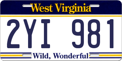 WV license plate 2YI981