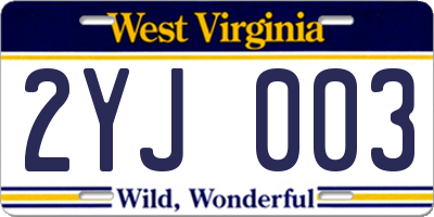 WV license plate 2YJ003